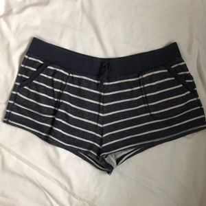 Striped white and blue sleep shorts